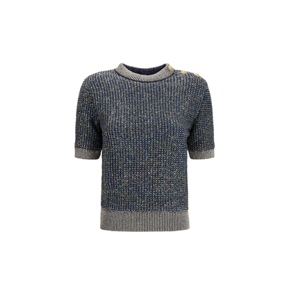 MAYFEYR - Balmain - Short Sleeve Sequined Sweater With Buttons - HF1ALB60KK13SQH