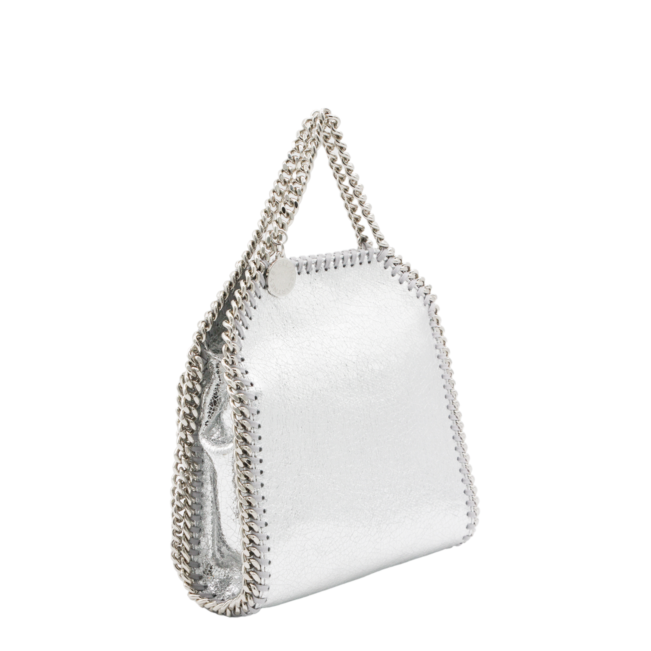 Falabella Tiny Cracked Metallic Polyester Tote Bag - Silver