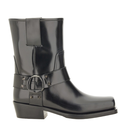 Black Leather Biker Rockstud Low Boot