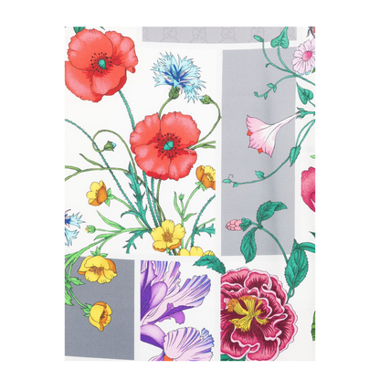 Printed Silk Twill Carré in Light Grey and Multicolour