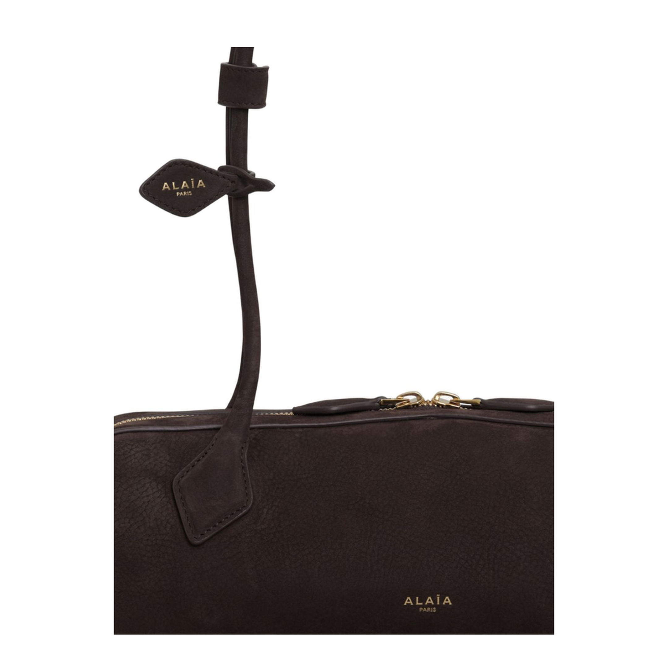 Le Teckel Medium Nubuck Shoulder Bag - Brown/Gold