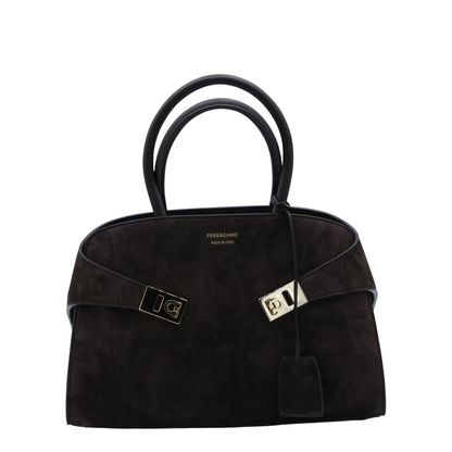 Hug Medium Calf Leather Top Handle Bag - Testa di Moro