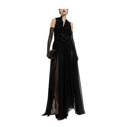 Elegant Floral Detail Pleated Dress