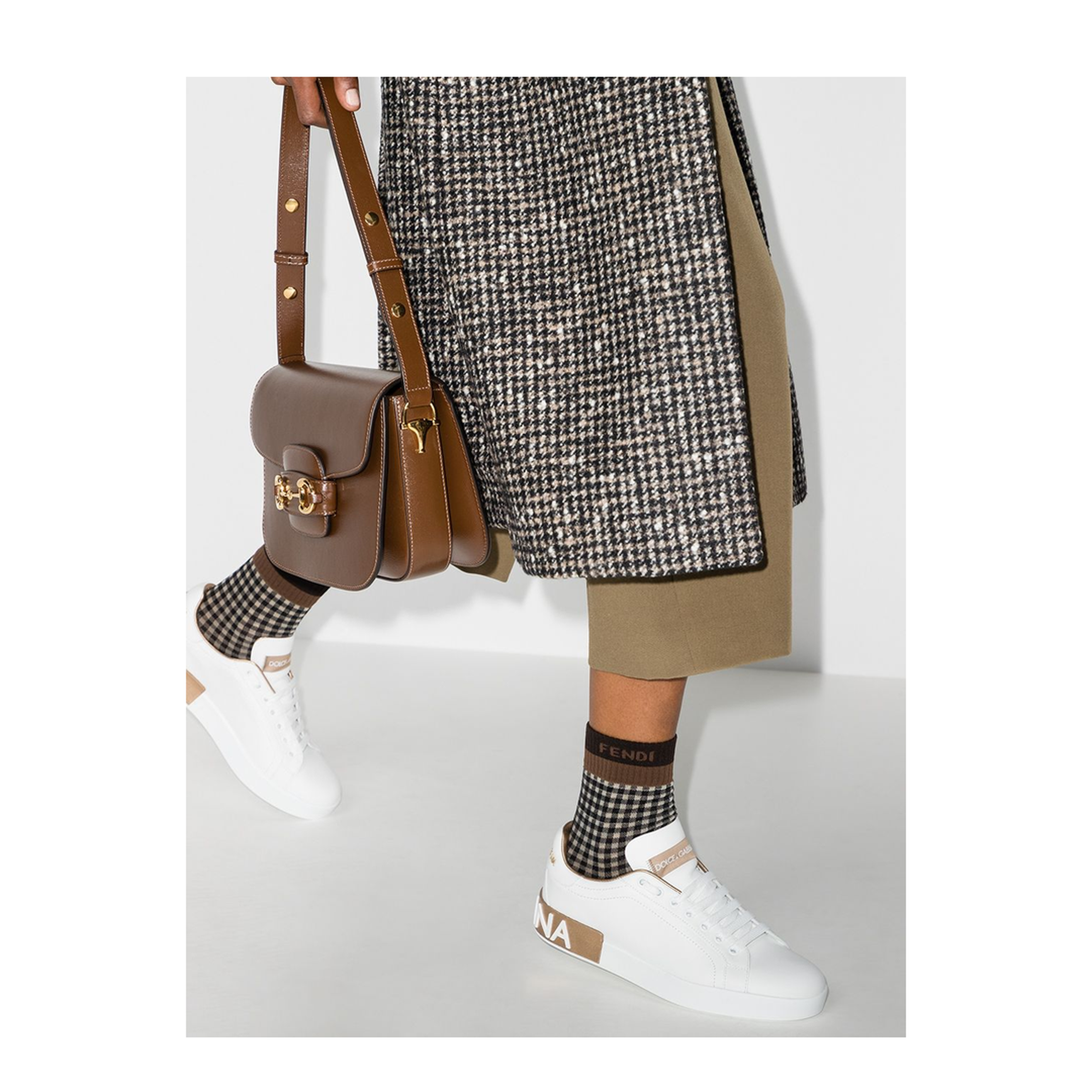 White Calfskin Low-Top Sneakers with Gold Details