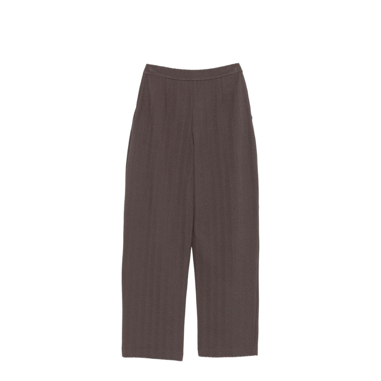 Brown Chevron Motif Pleated Front Straight Leg