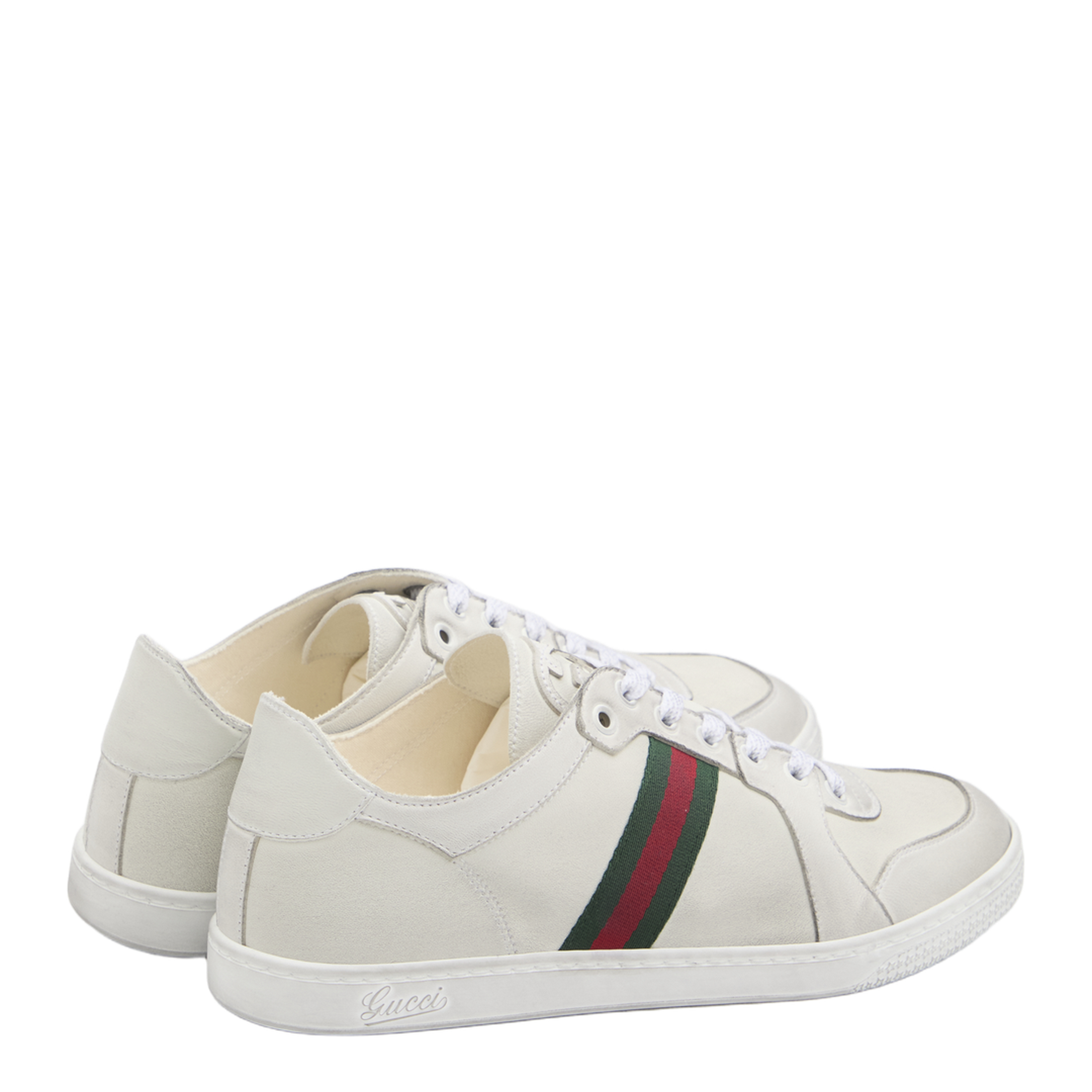 Stretch Low-Top Trainer in White Leather