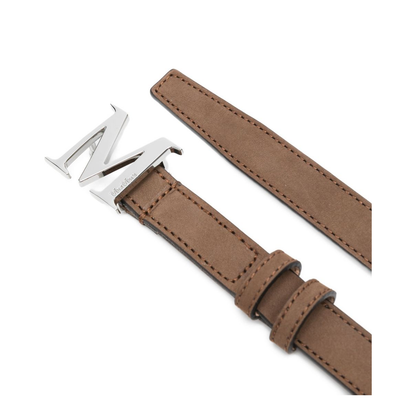 Leather Belt With Logo Buckle In Brown