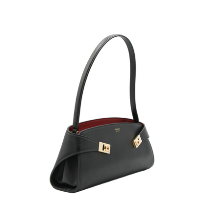 Hug East-West Calfskin Shoulder Bag - Black / Burgundy