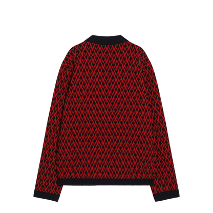 Jacquard Patterned Cardigan Toute La V Red/Navy
