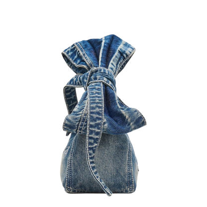 The Bow Denim Mini Sack Bag - Medium Wash Indigo