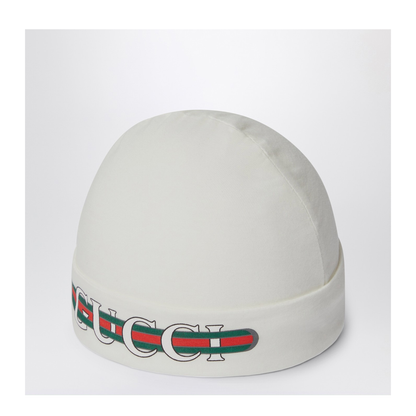 White Cap with Logo Print