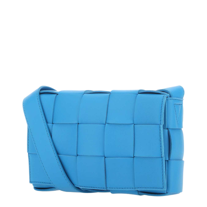 Intrecciato Leather Fold-over Shoulder Bag in Turquoise