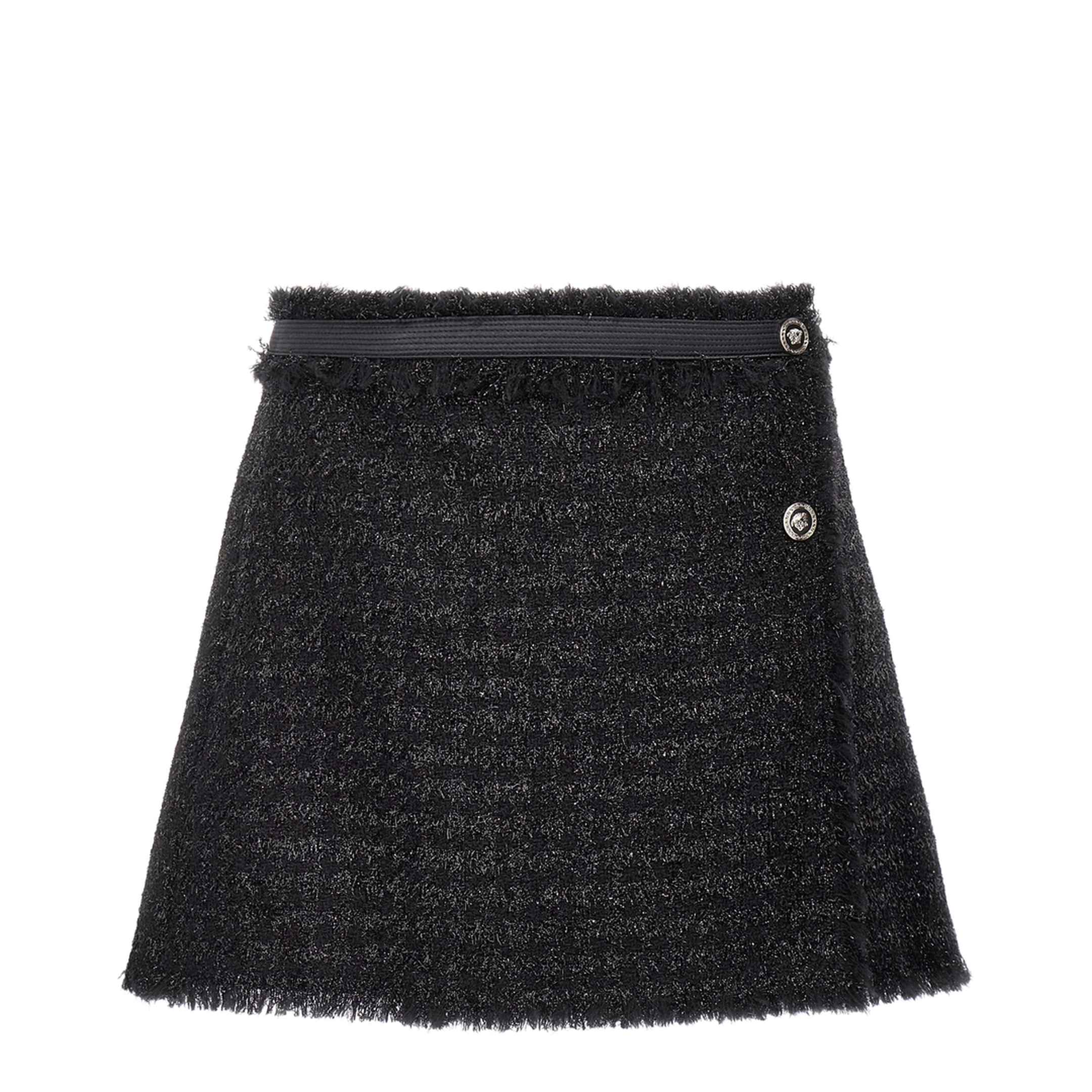 Black Mini Lurex Skirt with Silver-tone Hardware in Wool Blend