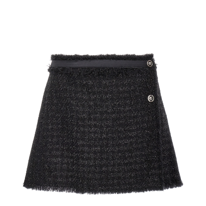 Black Mini Lurex Skirt with Silver-tone Hardware in Wool Blend