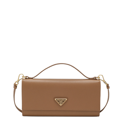 MAYFEYR - Prada - Caramel-Coloured Saffiano Leather Wallet With Shoulder Strap - 1MT042QHHF03BH