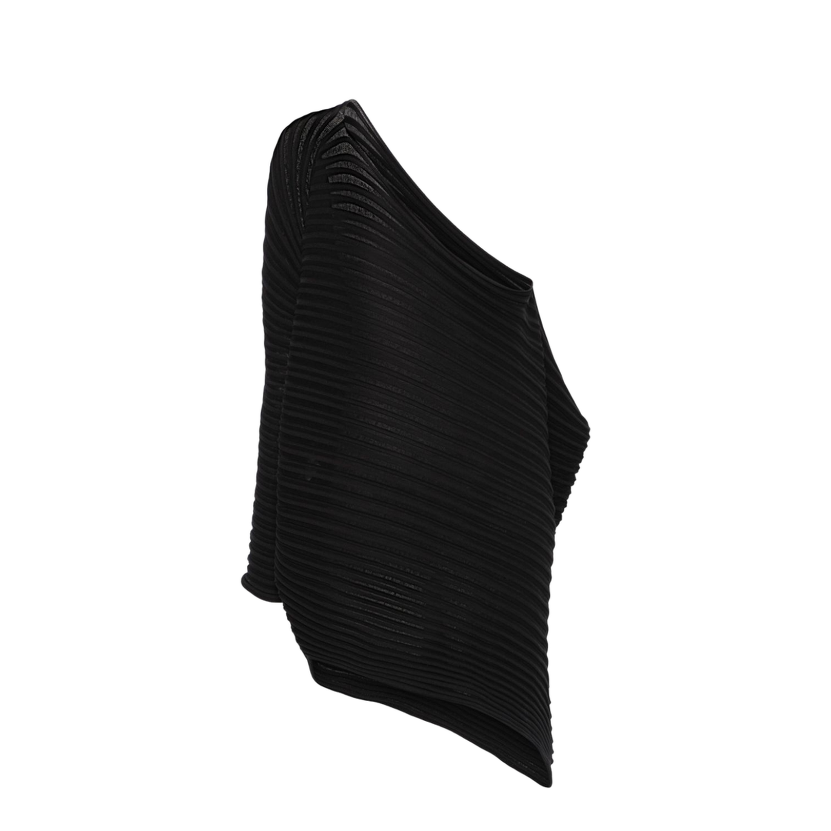 Black Asymmetric Neck One-Shoulder Fully Pleated