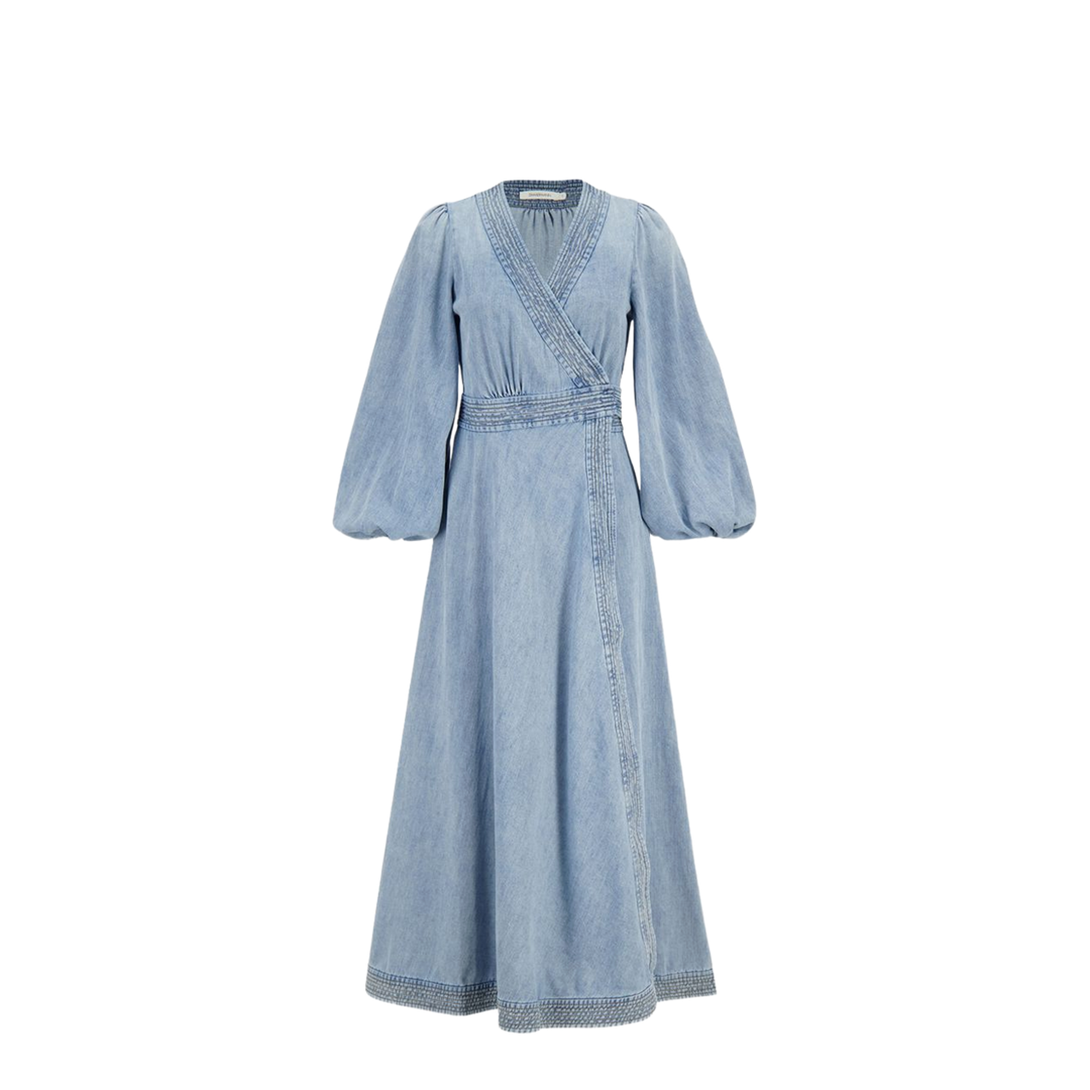 Indra Denim Wrap Midi Dress