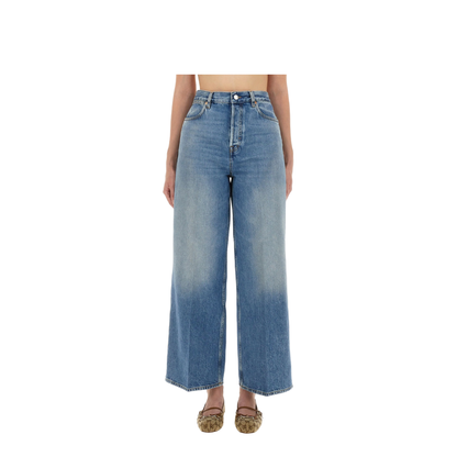 Wide Leg Denim Pants in Light Blue