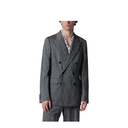 Black Herringbone Double-Breasted Jacket