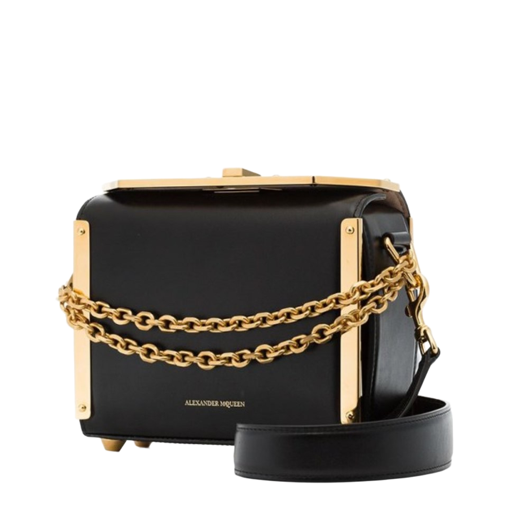 Box Shape Bag with Gold Hardware