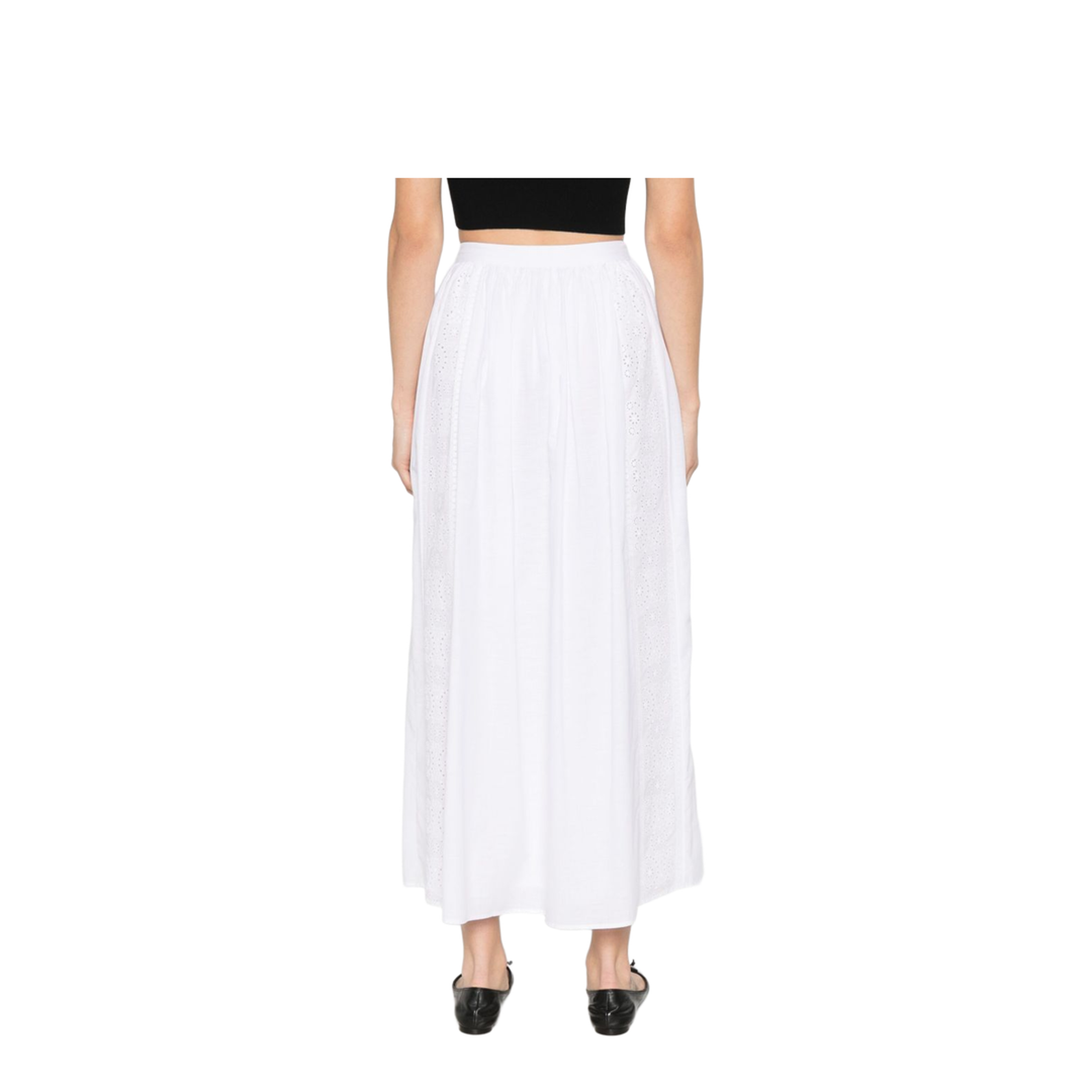 Embroidered Midi Skirt in Cotton Cambric - White