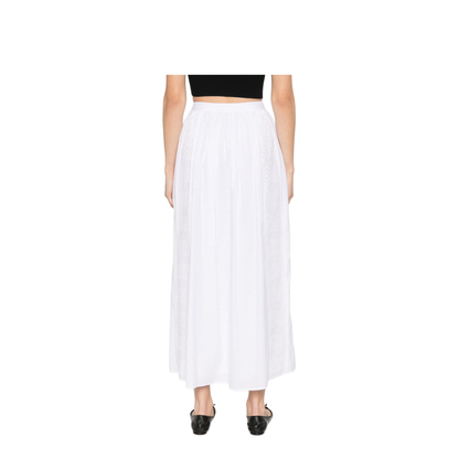 Embroidered Midi Skirt in Cotton Cambric - White