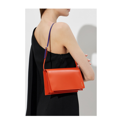 File Small Calfskin Shoulder Bag - Paprika