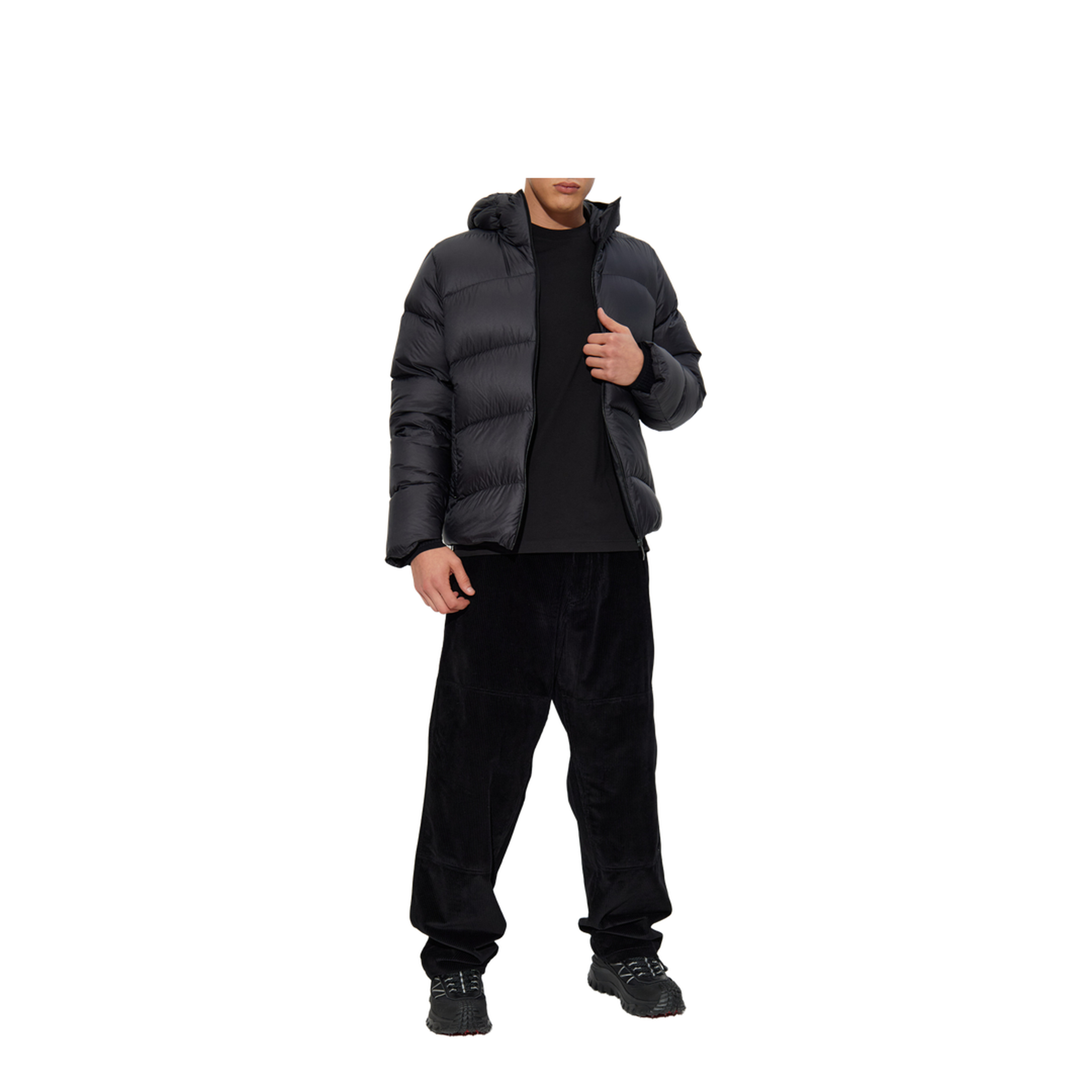 Black Fulcran Hooded Short Down Jacket