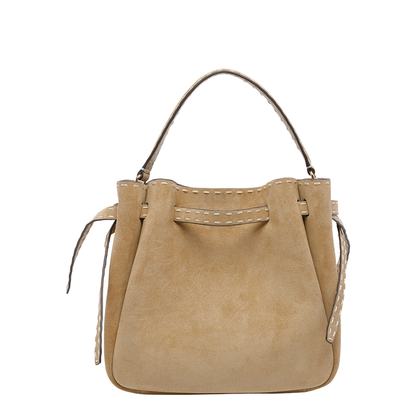 Pick Stitch Suede Bucket Bag - Butter