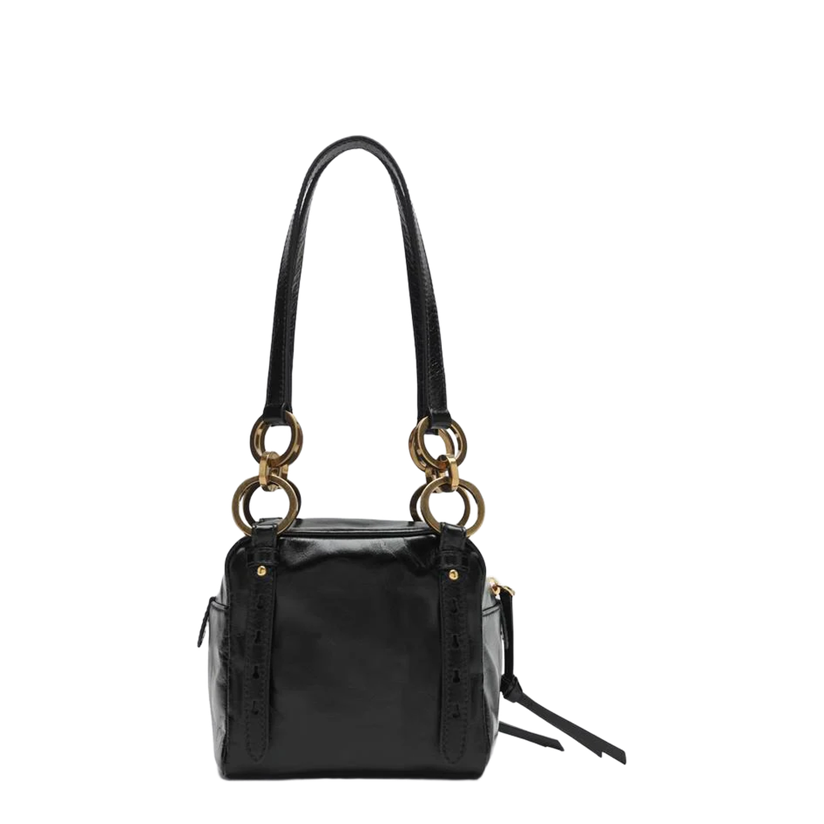 Black Dangle Leather Top-Handle Mini Bag