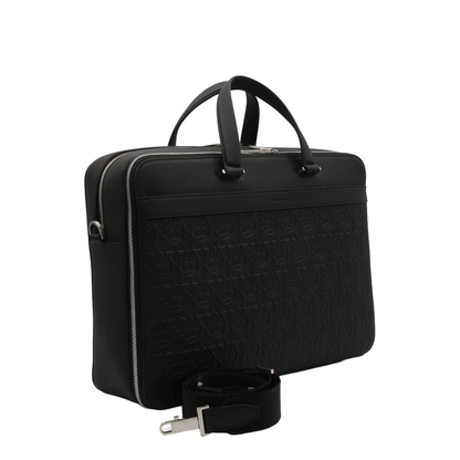Salvatore Black Leather Business Gancini Top Handle Bag