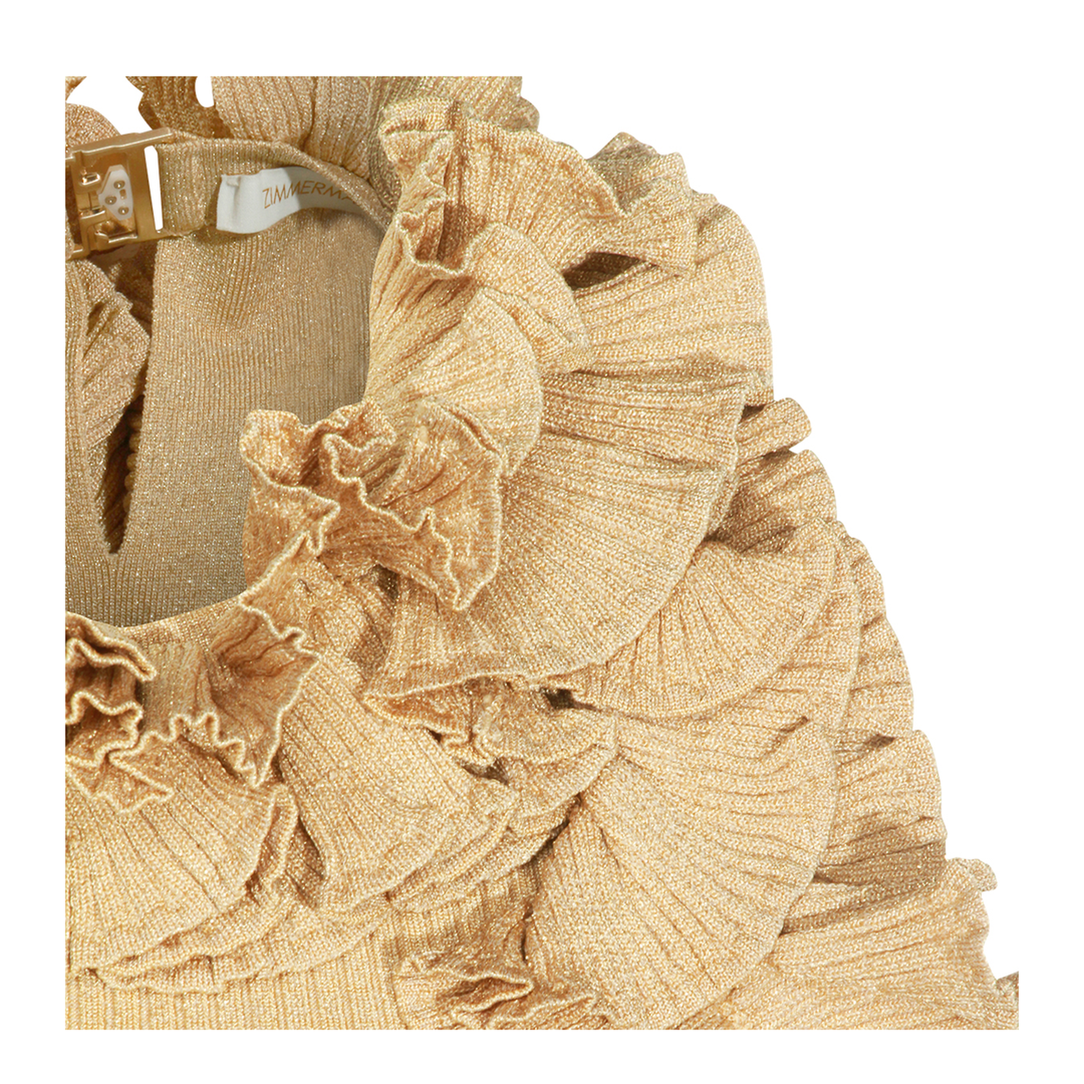 Luna Metallic Ruffle Tank Top Beige