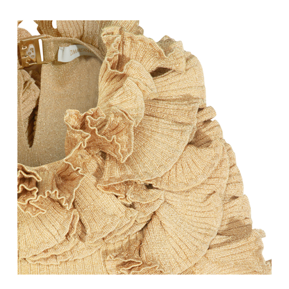 Luna Metallic Ruffle Tank Top Beige