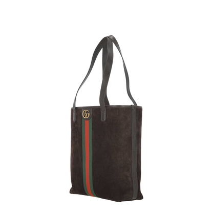 Ophidia Medium Tote Bag in Dark Brown Suede