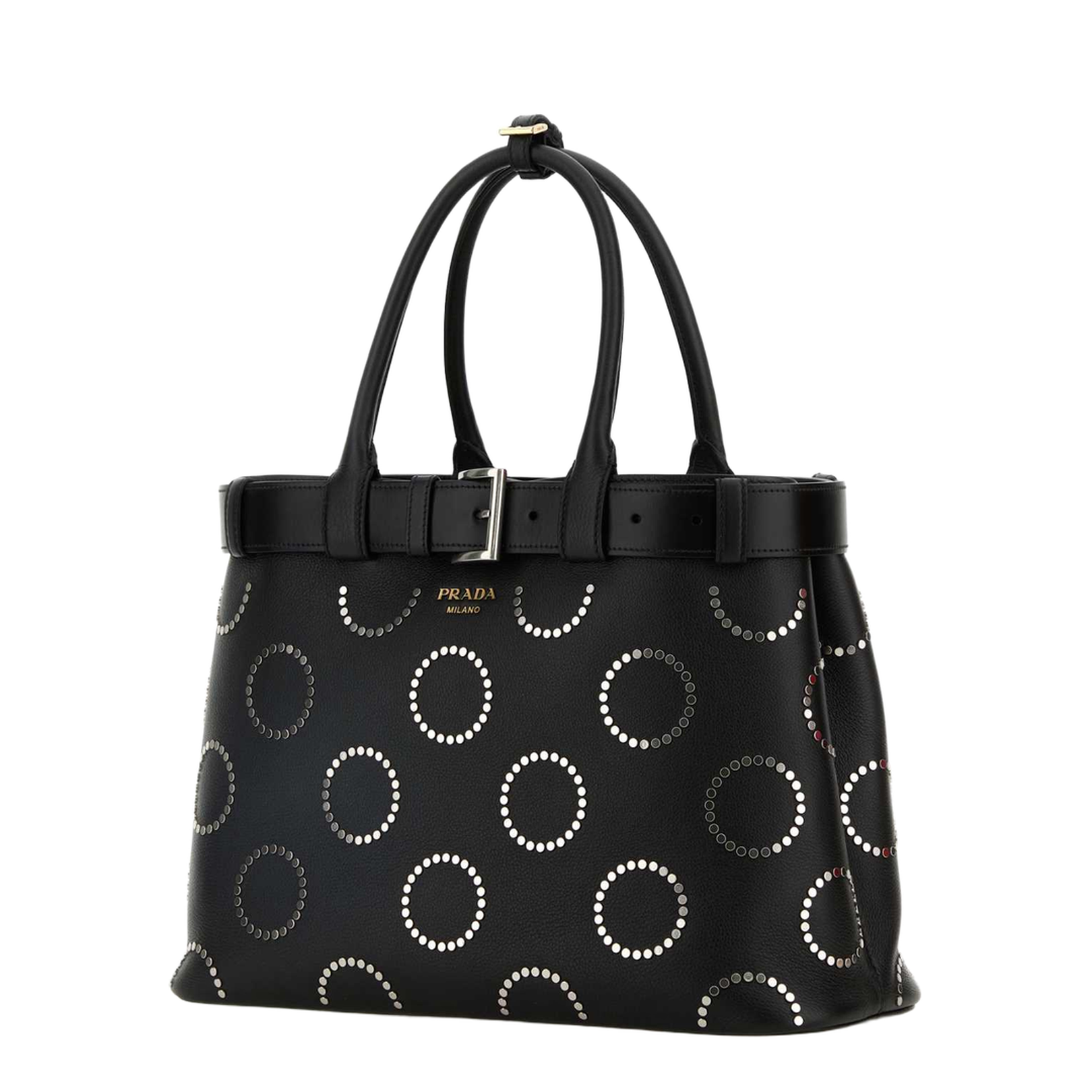 Black Leather Buckle Large Handbag