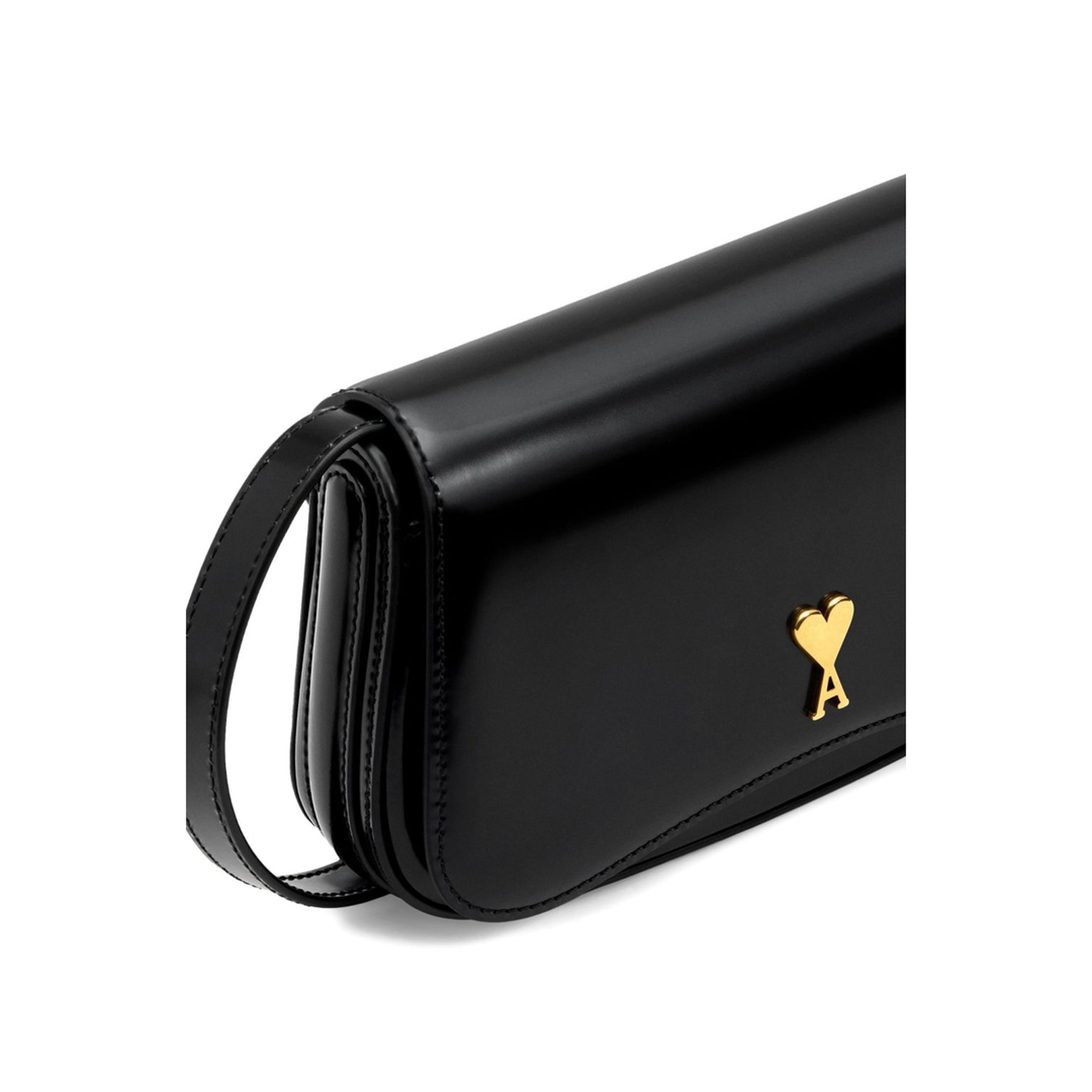 Black Glazed Leather Small Crossbody Bag