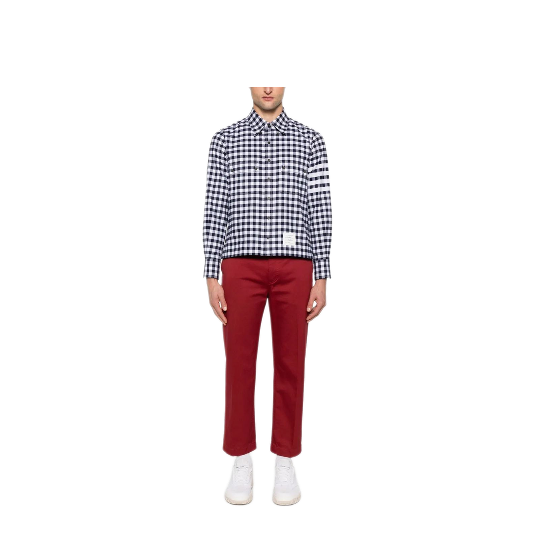 MAYFEYR - Thom Browne - Utility Shirt With Patch Pocket In 4 Bar Gingham Check Flannel - MWL417AF0945415