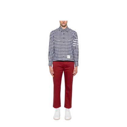 MAYFEYR - Thom Browne - Utility Shirt With Patch Pocket In 4 Bar Gingham Check Flannel - MWL417AF0945415
