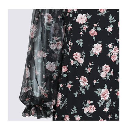 Vintage Roses-Print Charmeuse Dress