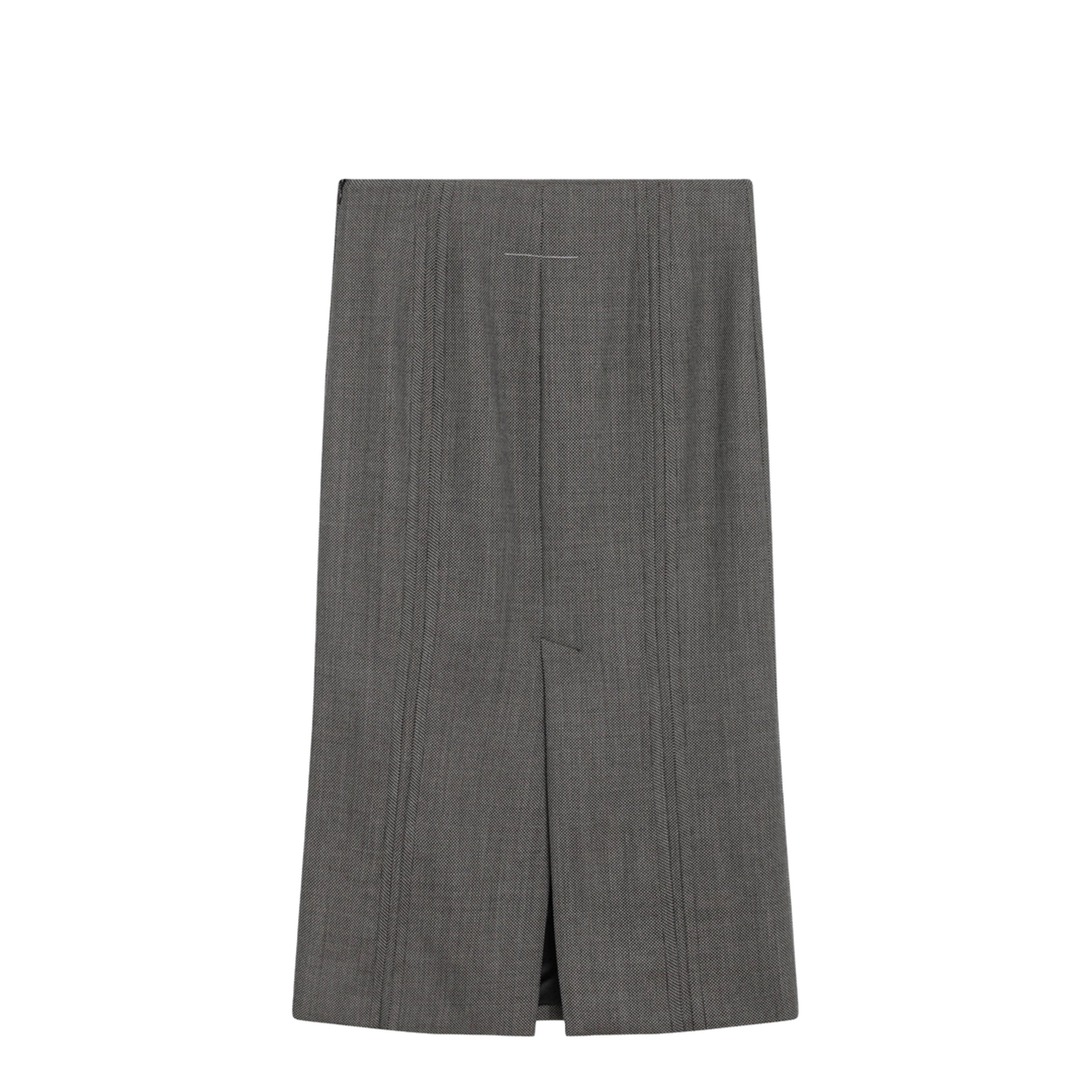 Brown and beige patterned wool midi skirt