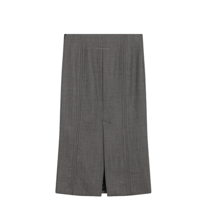 Brown and beige patterned wool midi skirt