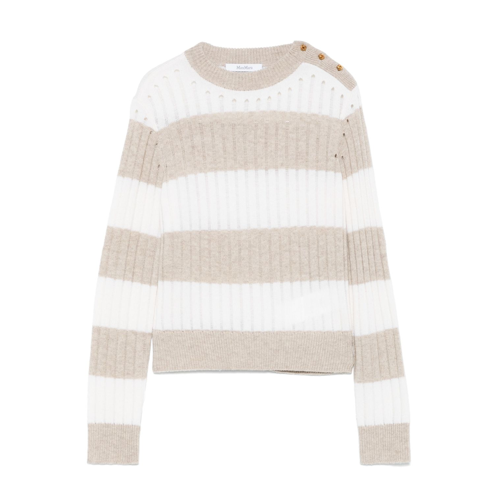 Beige Horizontal Stripe Pattern Crew Neck Long Sleeves Sweater
