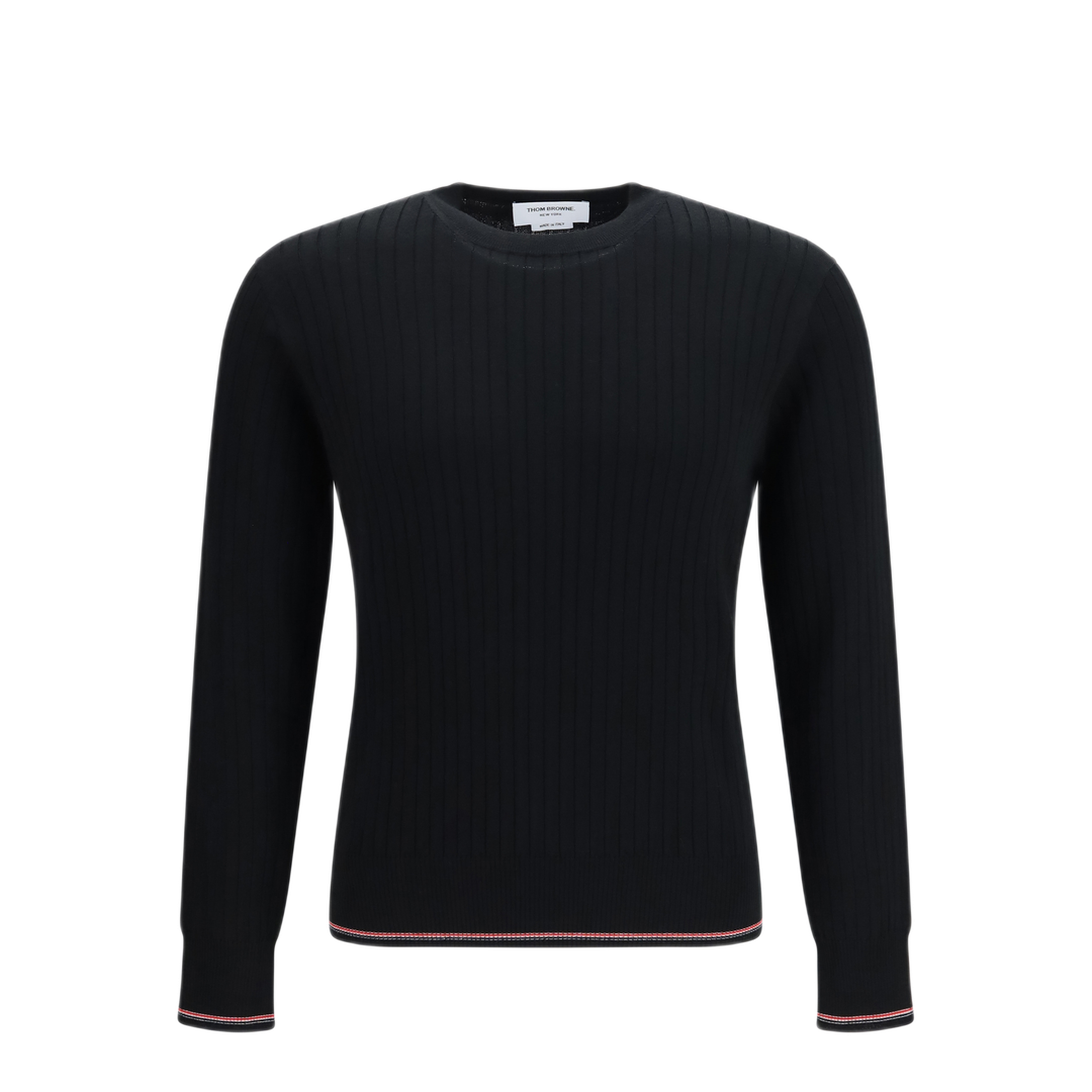 MAYFEYR - Thom Browne - Crewneck Cotton Knit Sweater With 4 Bar Detail - MKA585AY1055