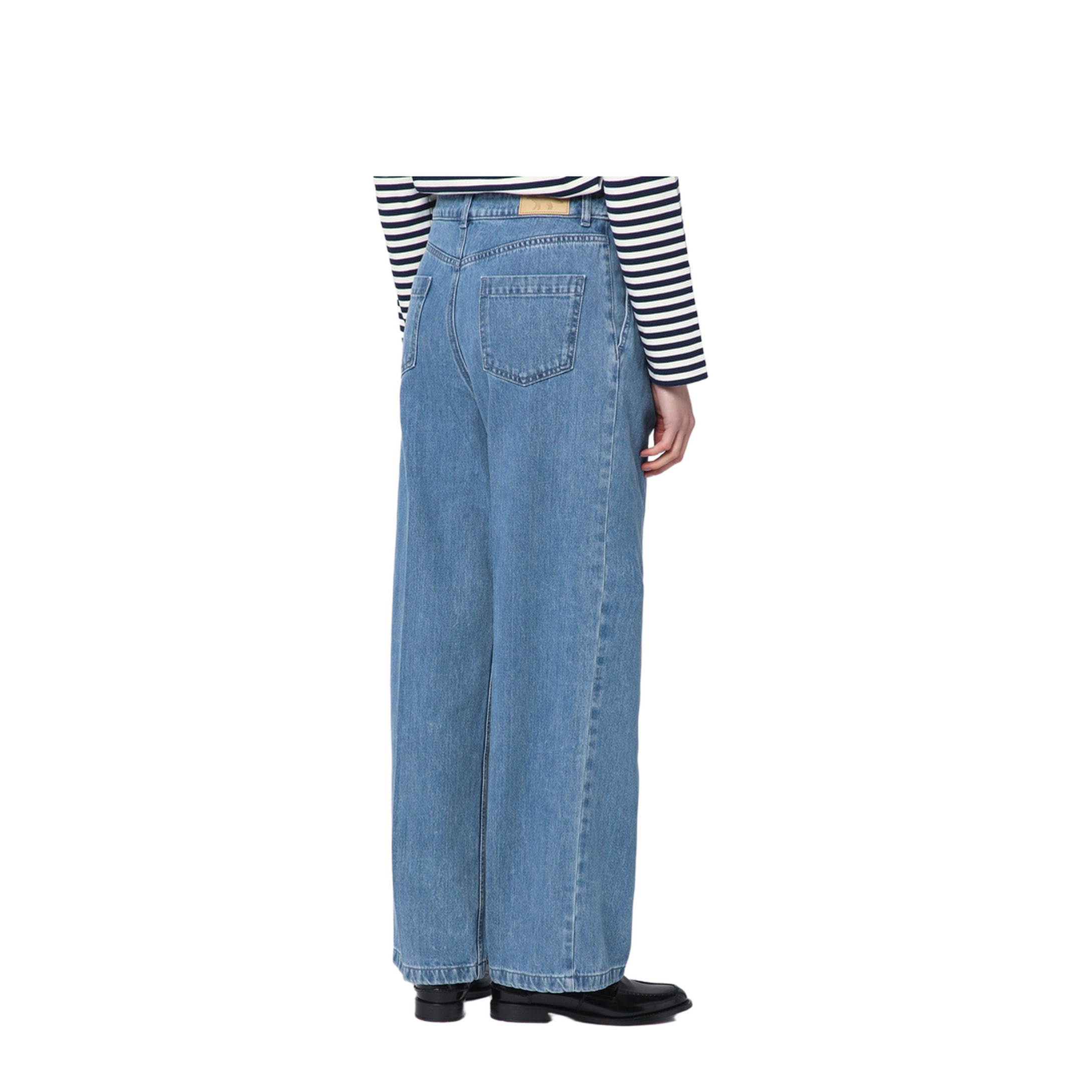 Wide Pleated Blue Jeans