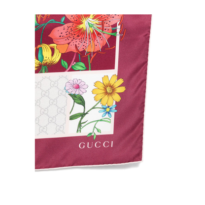 Printed Silk Twill Carré in Bordeaux and Multicolor
