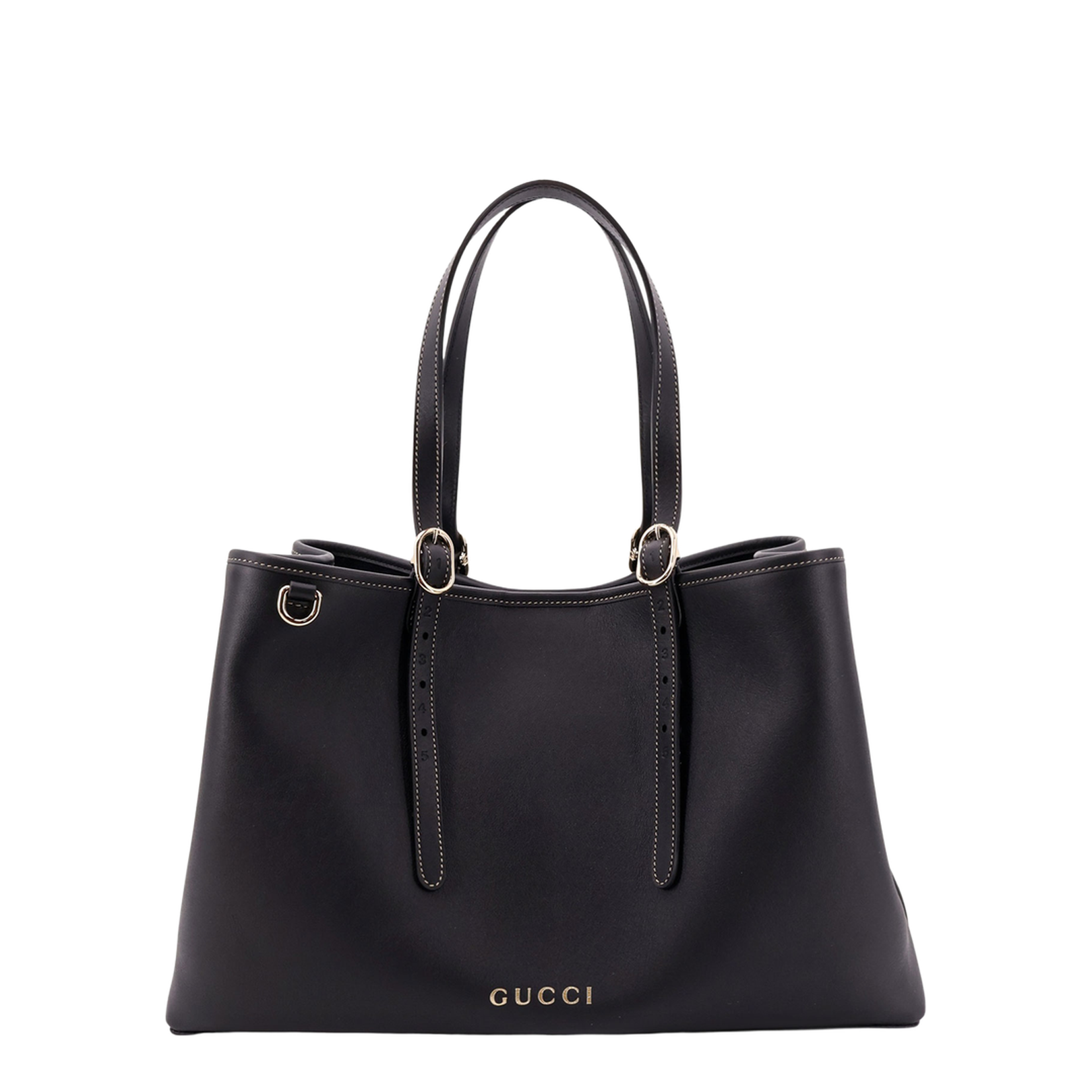 GG Emblem Medium Leather Bucket Bag - Black