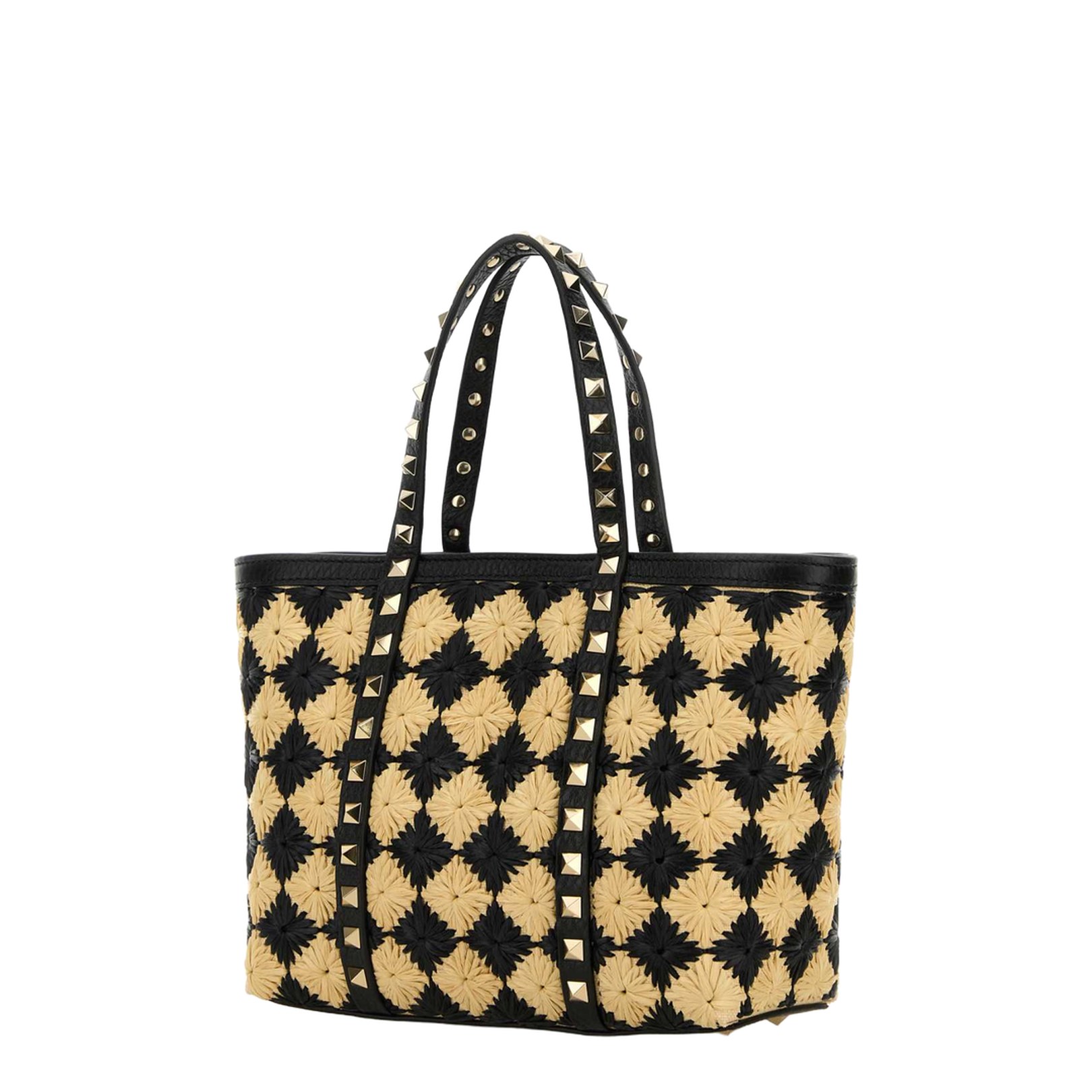 Embroidered Raffia Mini Rockstud Handbag