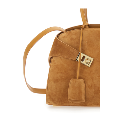 MAYFEYR - Ferragamo - Suede Handbag Hug Small With Gancini Buckles - 2156080792064