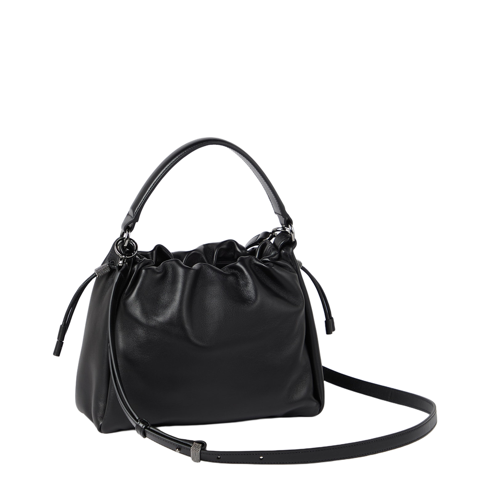 Small Soft Leather Mellow Bucket Bag in Ivory