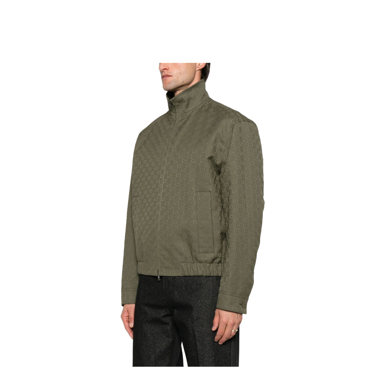 Canvas Bomber Jacket in Forest Green